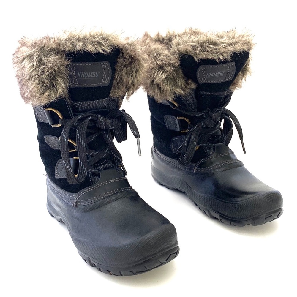 Khombu Women’s Black Suede Leather Slope Winter Boot